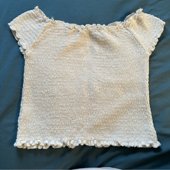 Brandy Melville “Charlene” White Smocked Ruffle Crop Top - Picture 3 of 10